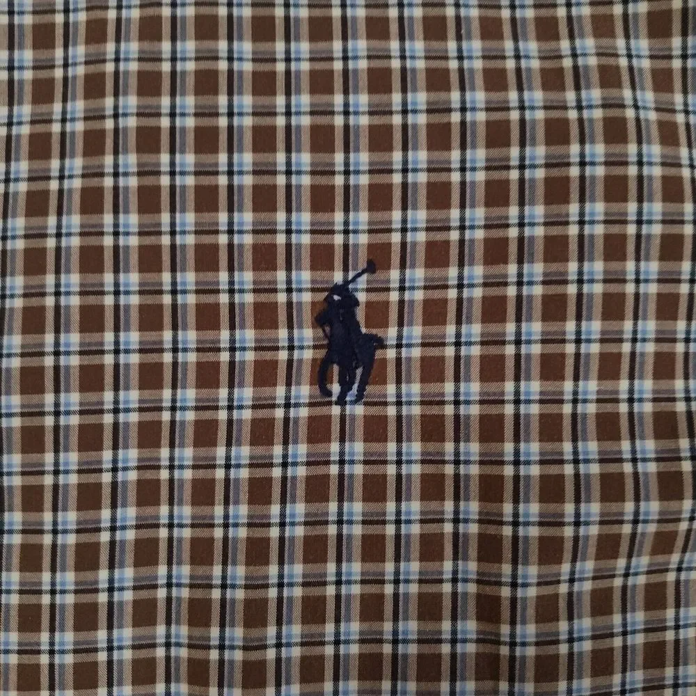 Polo Ralph Lauren Men Sz L‎ Brown Plaid Stretch Long Sleeve Button Up Cotton